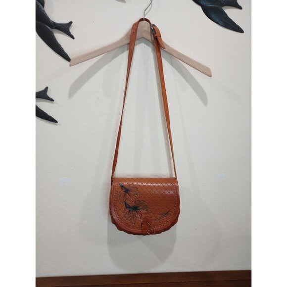 Brown Hand-Tooled Embossed Leather Purse - Picture 1 of 10